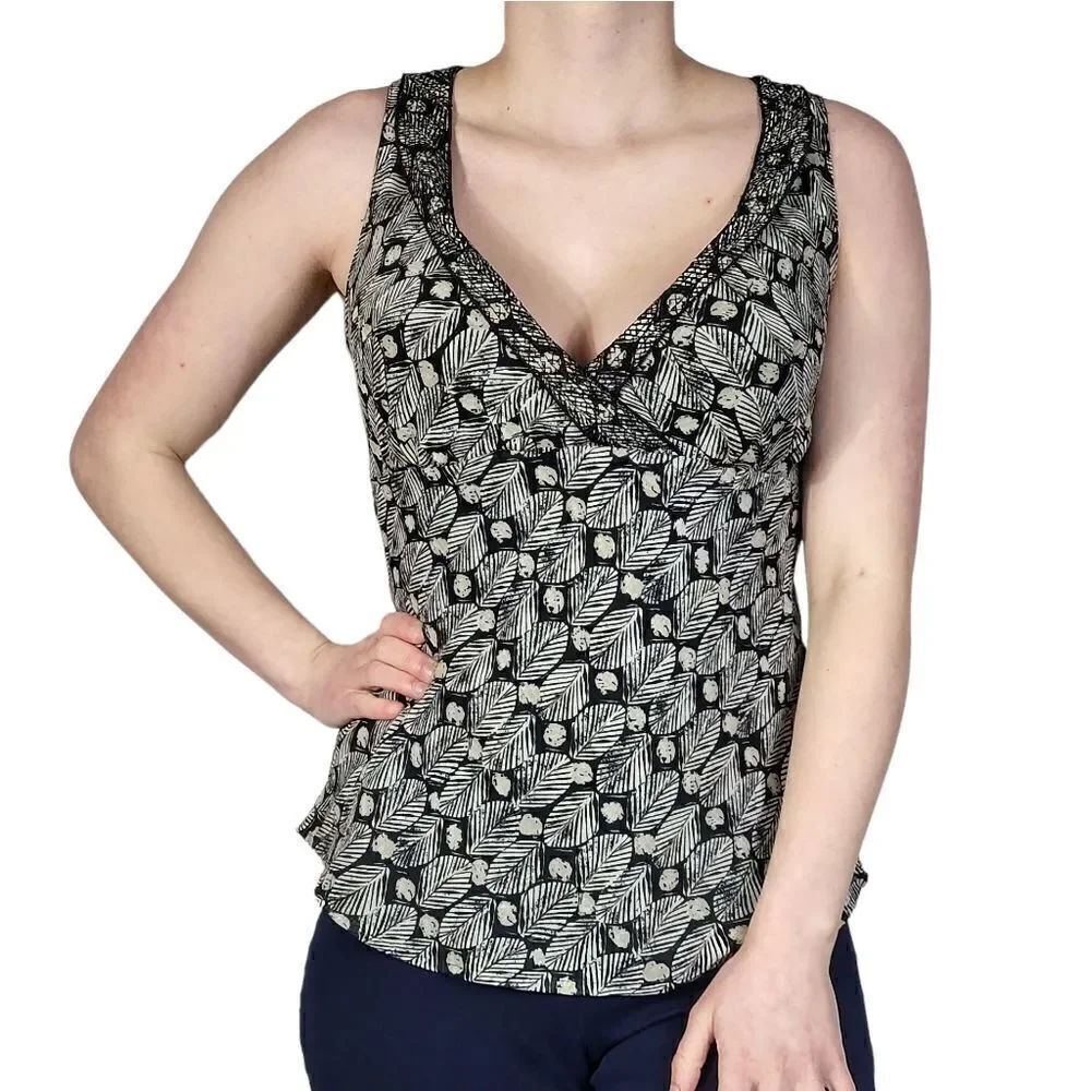 Sigrid Olsen Black White Left Print Tank Top